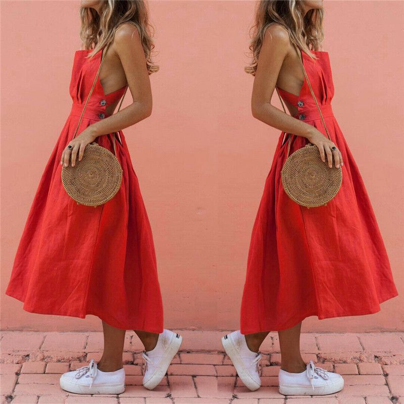 Vestido De Mujer Estilo Bohemio De Playa Con Tirantes Y Tira Vestido De Mujer Estilo Bohemio De Playa Con Tirantes Y Tira