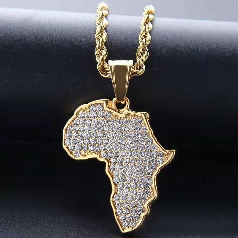 Wholesale Iced Out Africa Map Pendant Necklaces For Men Luxury Designer