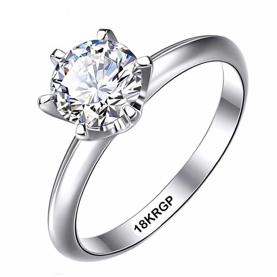 2021 Real Pure Gold Ring 18KRGP Stamp Original Rings Set 1 Ct 6mm CZ