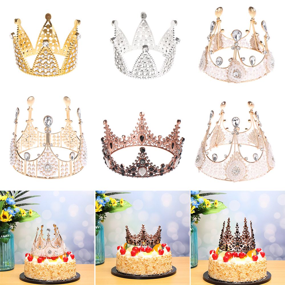 Home Garden Cake Toppers Decor Crown Cake Topper Happy Birthday Metal Pearl Cake Decorating Tool