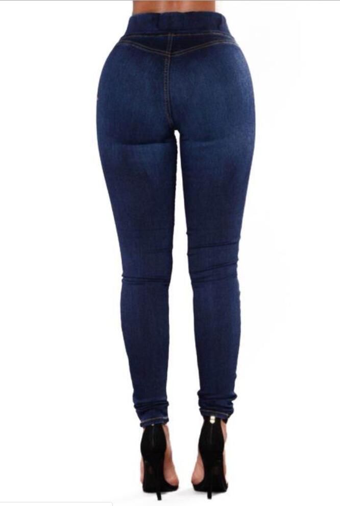 Compra 2019 Nueva Llegada Para Las Mujeres Jeans Delgado Flaco De Cintura  Alta En Color Azul Marino Denim Pantalones Lápiz Pantalones Elásticos De La  Cintura Negro Trabajo Del Partido Barato | Entrega