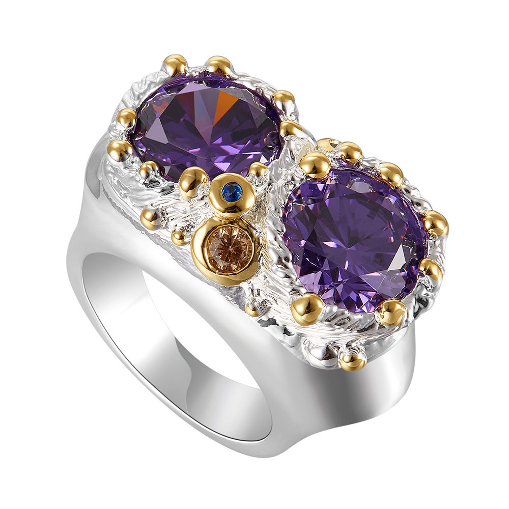 2020 Pretty Big Purple Zirconia Ring Silver Color Jewellery Brass Rings
