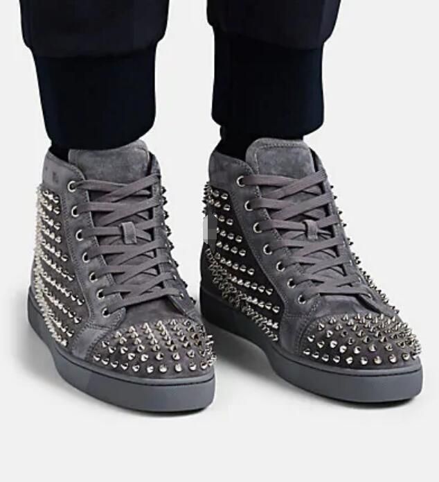 red bottom studded sneakers