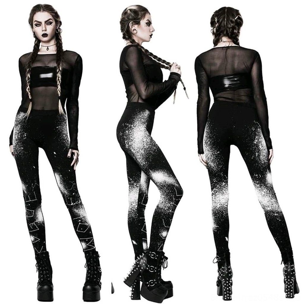 Goth Print Tights Women Stretch 