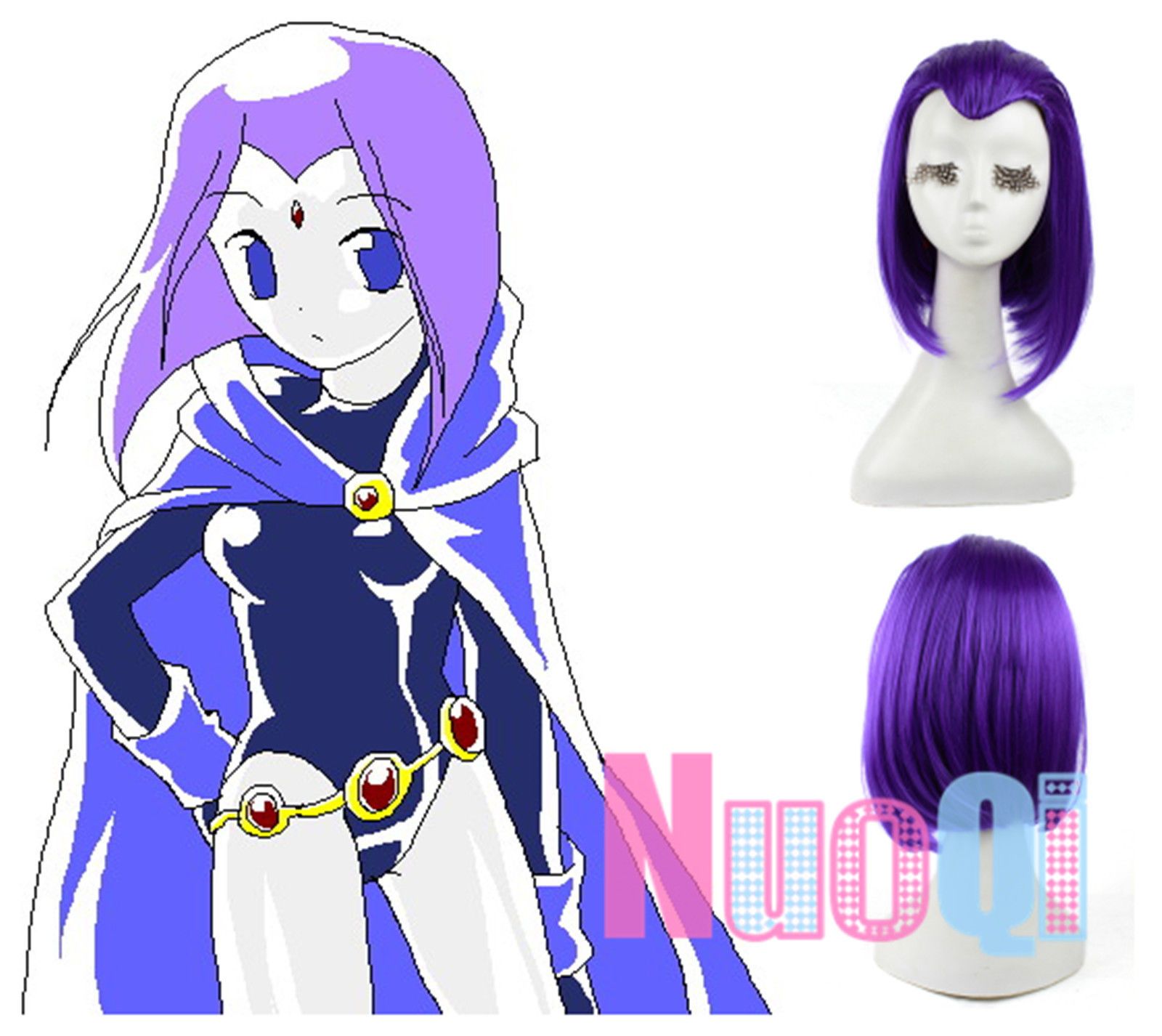 Anime Women Short Straight Purple Styled Cosplay Wig Halloween