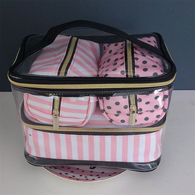 Mode cor/éenne /Étanche Nylon Femmes Maquillage Sacs /à cosm/étiques /Étanche /à la poussi/ère Voyage Utilisation Utilisez la beaut/é trousse de toilette Organisateur rose rouge