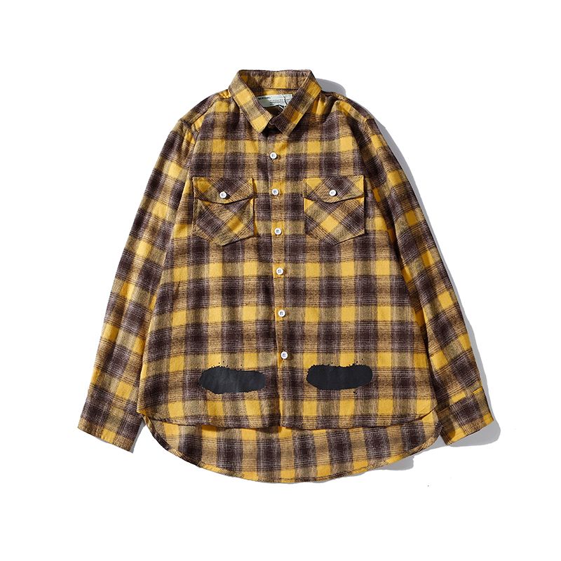 purple and yellow plaid shirt