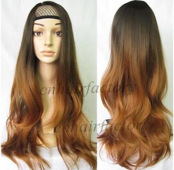 Long Wavy Black Brown Ombre Wig Women Two Colored Wig Gradient Wig