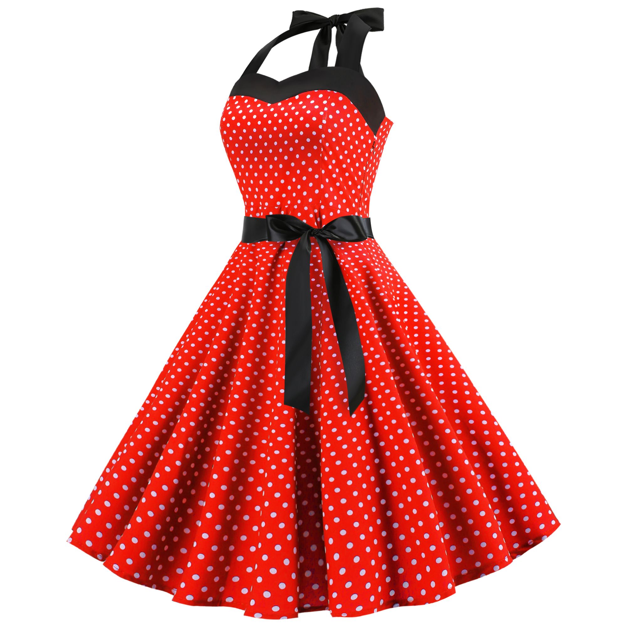 2019 Sexy Halter Party Dress Women Retro Dress Polka Dot Hepburn Vintage Pin Up Rockabilly Dresses Robe Plus Size Midi Jurken From Wendymo 6021 - 