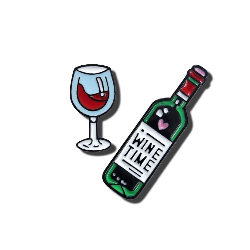 Wine Time Cute Wine and Wine Glasses Couple Pins Red Wine Bottle Cup Brooches Enamel Pin Badge for Lovers Best Friend Pins Color : Red Wine 