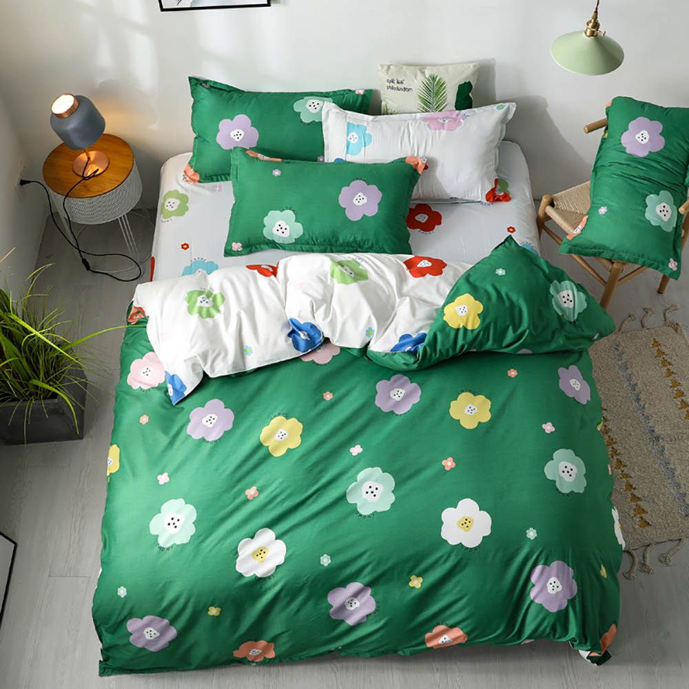 Floral Bedding Set For Kids Soft Sweet Creative Duvet Cover Green