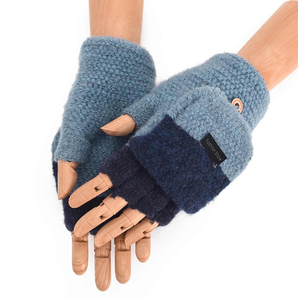 Thick Fingerless Gloves Faux Wool Winter Warm Exposed Finger Mittens Knitted S
