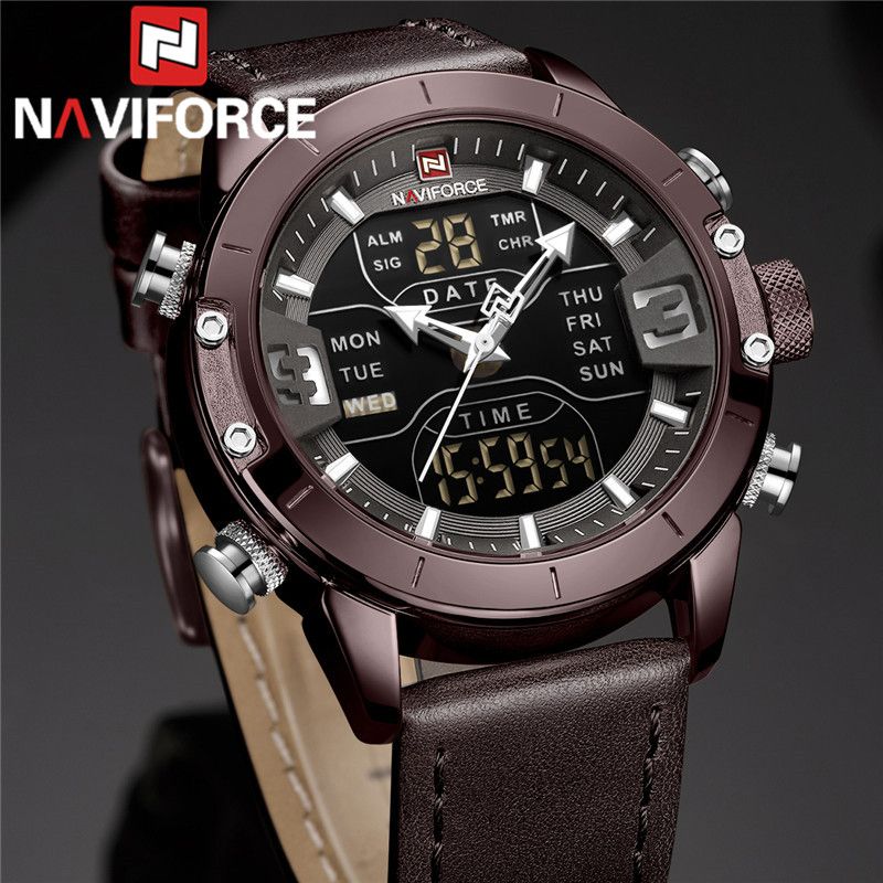 satin al yeni naviforce erkekler izle dijital sport ust kahve man kol saati gercek deri led quartz erkek saat 9153 tl228 14 dhgate comda