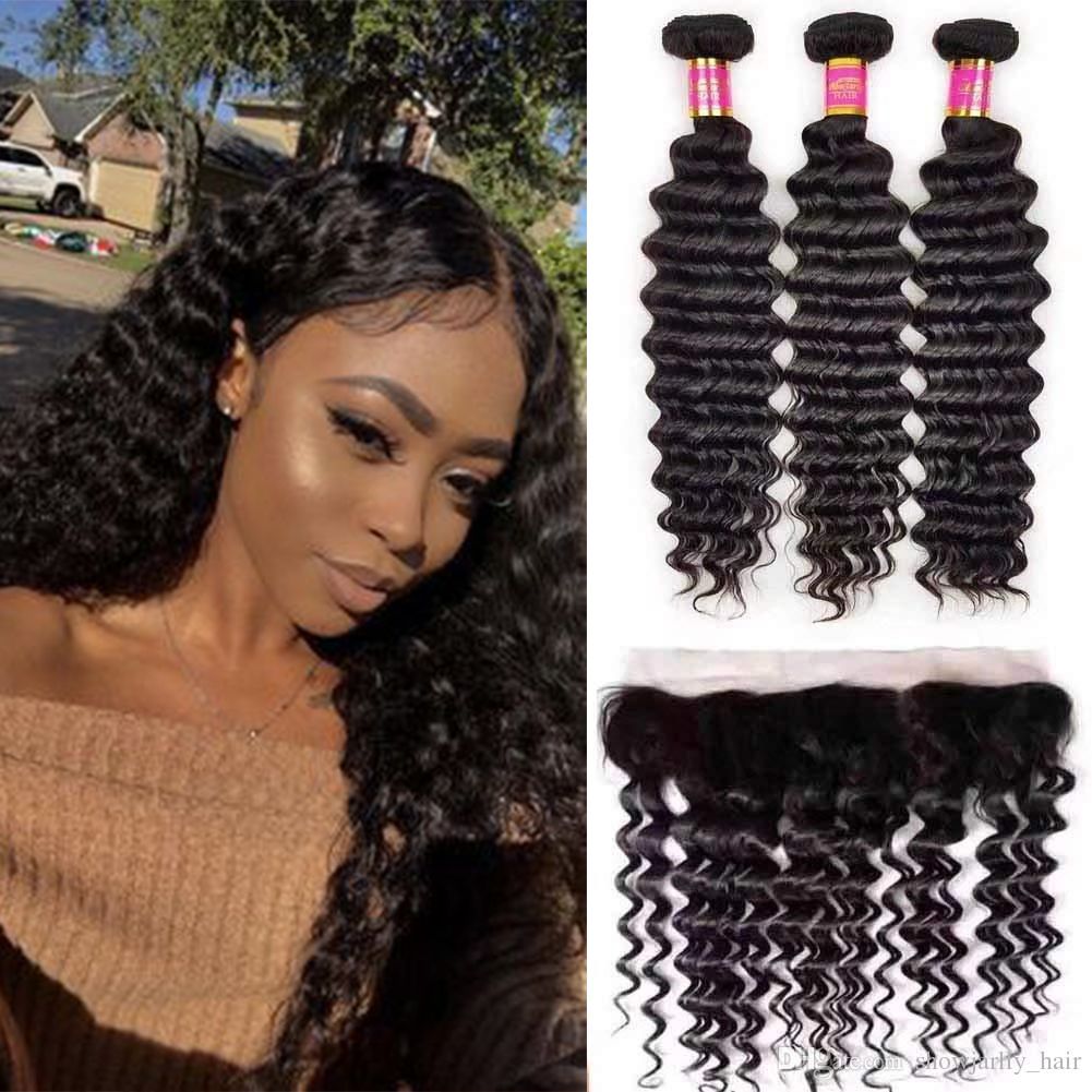 Hair Bundles With Lace Front Closure Deep Wave Bundles Human