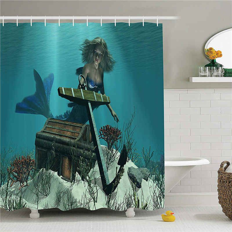 2019 Mermaid Decor Shower Curtain Set A Mermaid In The Ocean Sea