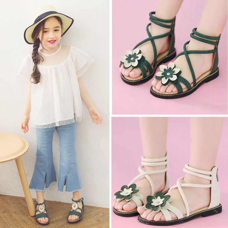 UBELLA Toddler Girls Flower Open Toe Sandals Princess Flat Shoes
