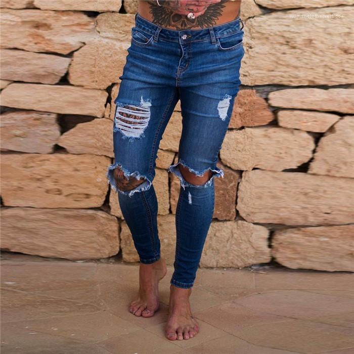 Pantalones Hombre Jeans Color Sólido Agujeros Rasgados Degra Pantalones Hombre Jeans Color Sólido Agujeros Rasgados Degra