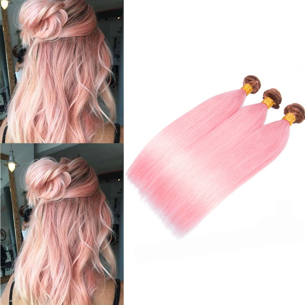Mix Color Dark Brown And Pink Human Hair Bundles Ombre Color Silky Straight Virgin Human Hair Wefts Piano Color Hair 3bundles Weft Extension Extension