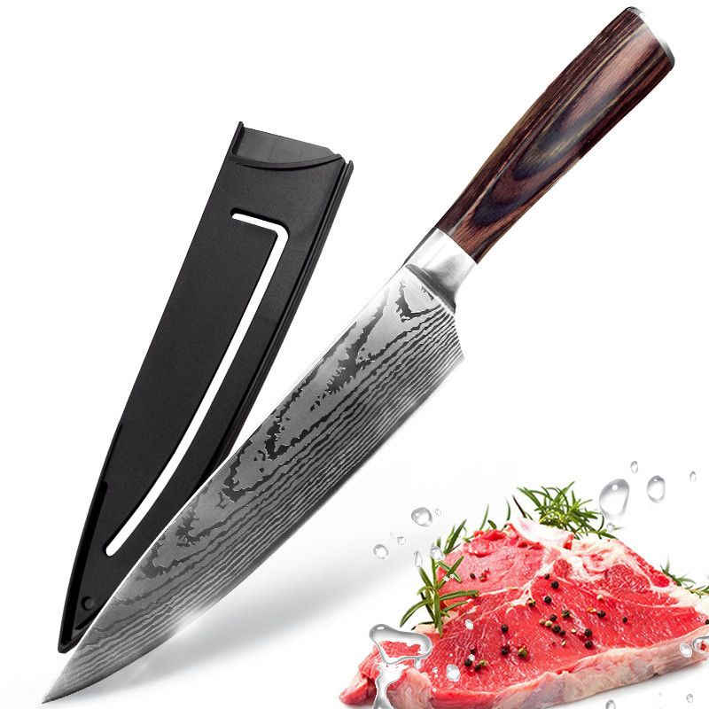Acheter Couteau De Cuisine 8 Pouces Chef Couteaux 7CR17 440C Acier Inoxydable Japonais À Haute Teneur En Carbone Imité Damas Ponçage Laser Motif Santoku De 17,16 € Du Yiyu_hg | DHgate.Com