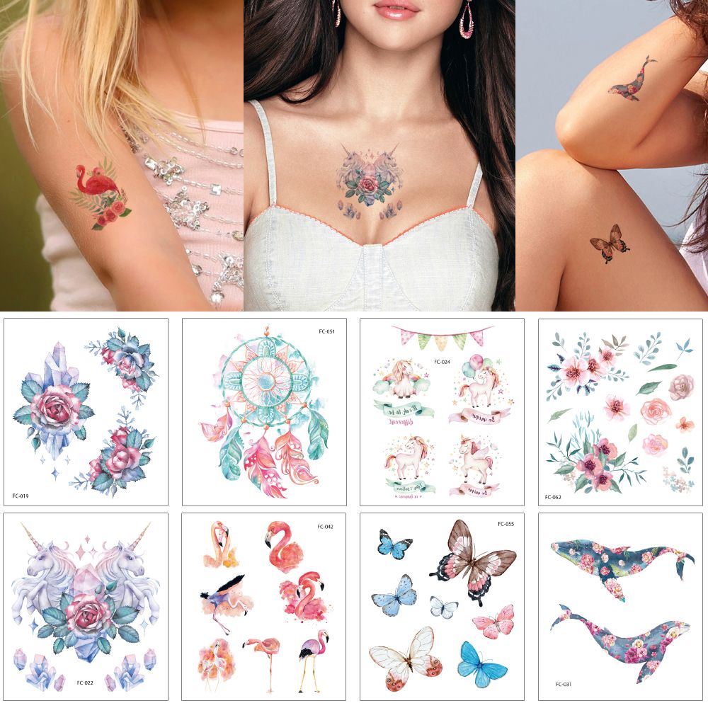 الرسم الملون المؤقتة الوشم ملصق الكرتون طفل الفراشة يونيكورن زهرة الصغيرة دولفين الوشم تصميم لفتاة فتى الجسم ماكياج الميلاد 2021 من Homimly 2 15ر س موبايل Dhgate