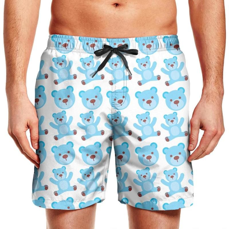 Mens Swimming Trunks Cartoon Blue Bear 