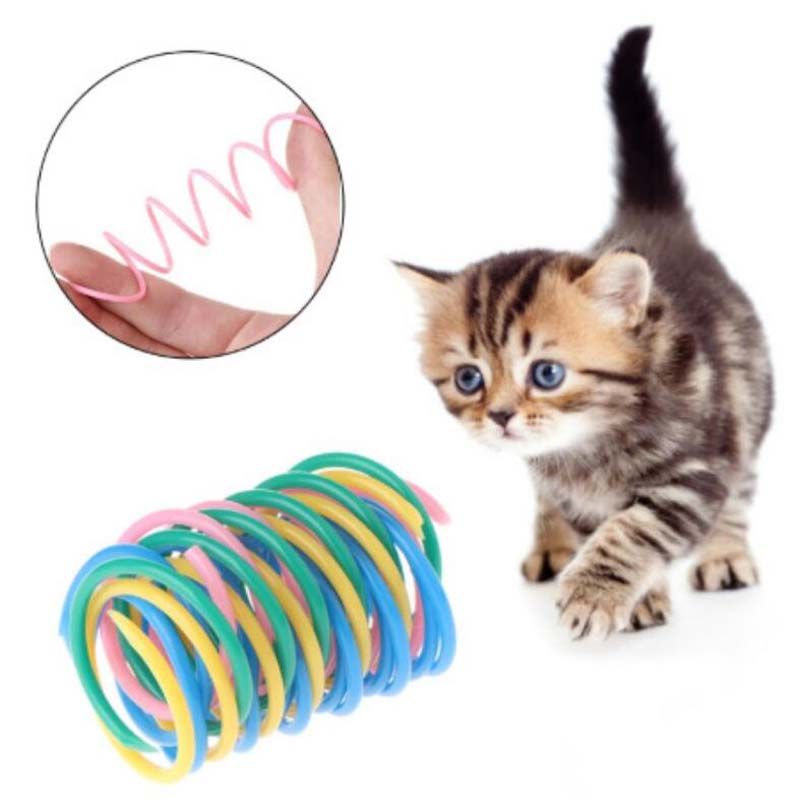 Cat Pet Teaser Toys Different Color Plastic Spring Toy For Cats