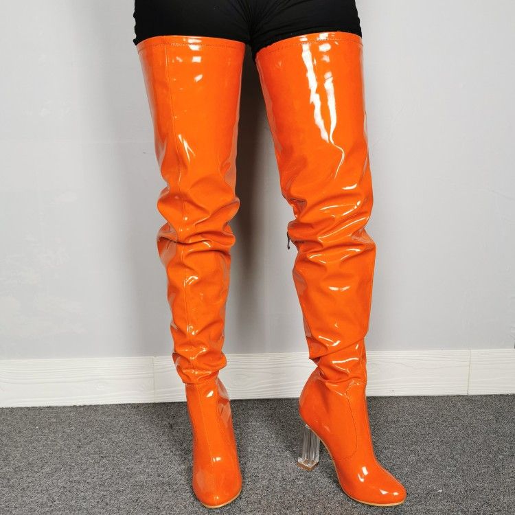 orange thigh high boots
