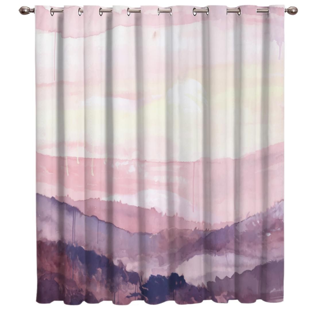 2019 Abstract Watercolor Style Window Curtains Dark Living Room