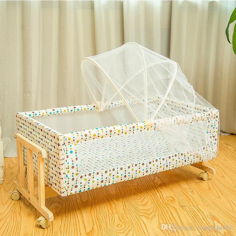 Solid Wood Crib Small Shaker Independent Cradle Bed Portable Baby