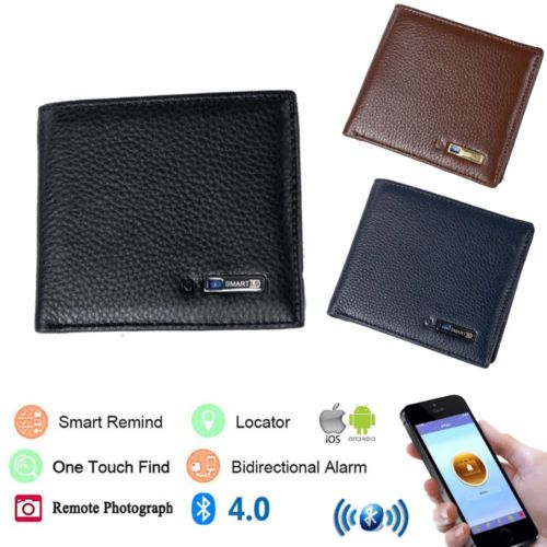 Leather Bluetooth Smart Wallet Anti Alarm Theft Lost Finder GPS Locator Tracker