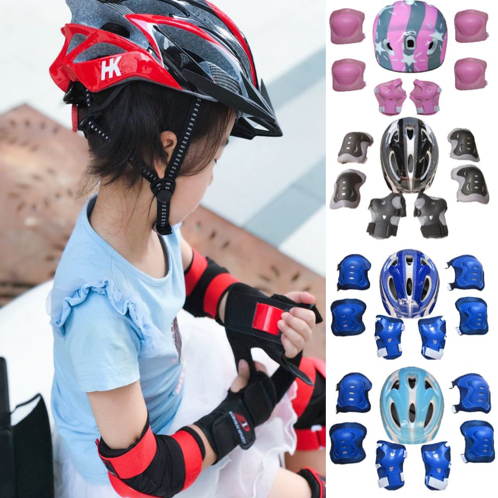 Boys Girls Kids Skate Cycling Bike Safety Helmet Knee Elbow Pad Set UK