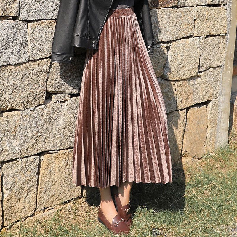 silver velvet pleated skirt