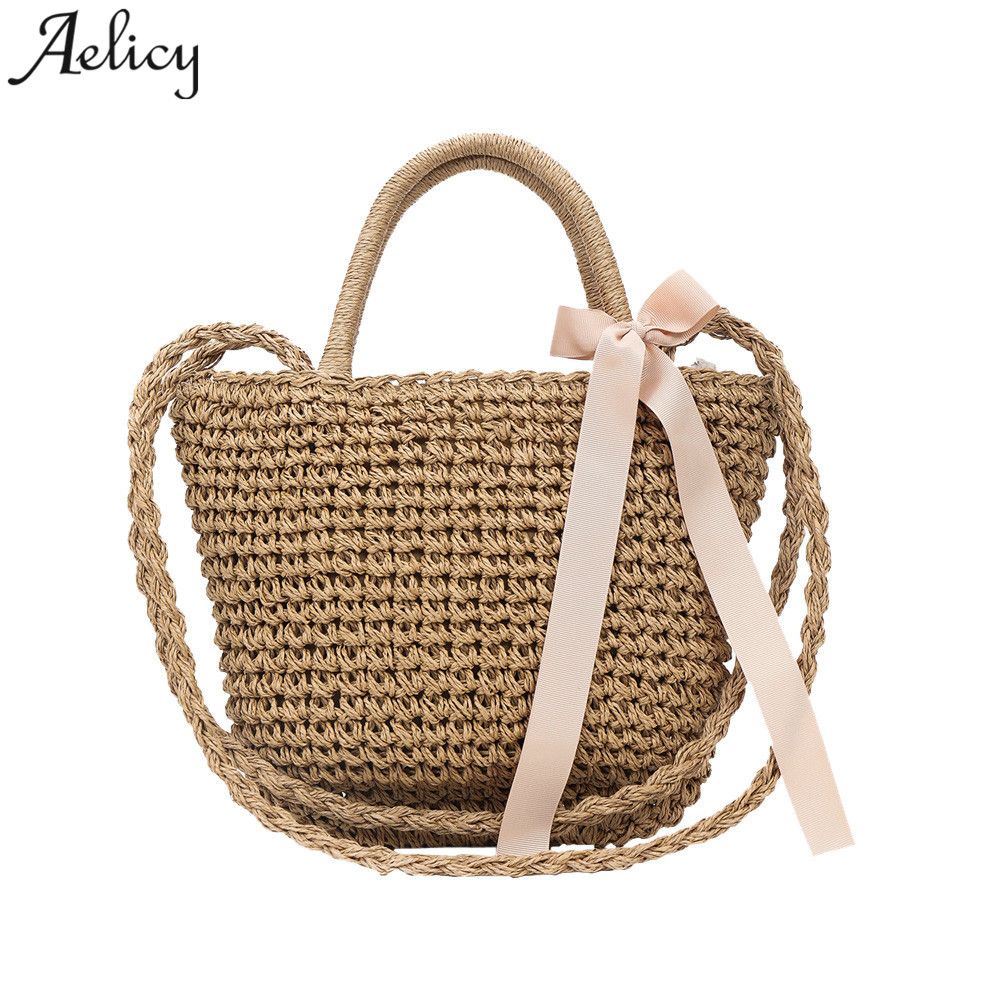 Aelicy bolsas para mujeres 2018 Retro Paja Natural Bolsa de Canasta Tejiendo Mujeres Niñas Simple