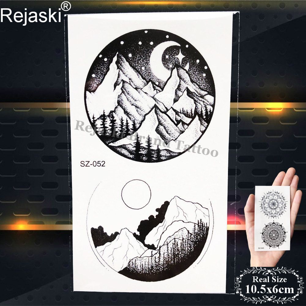 Acheter Rejaski Géométrique Rond Autocollants De Tatouage Femmes Bras Art Tatouage Temporaire Pin Arbre étanche Hommes Transférables Tatouages Moon