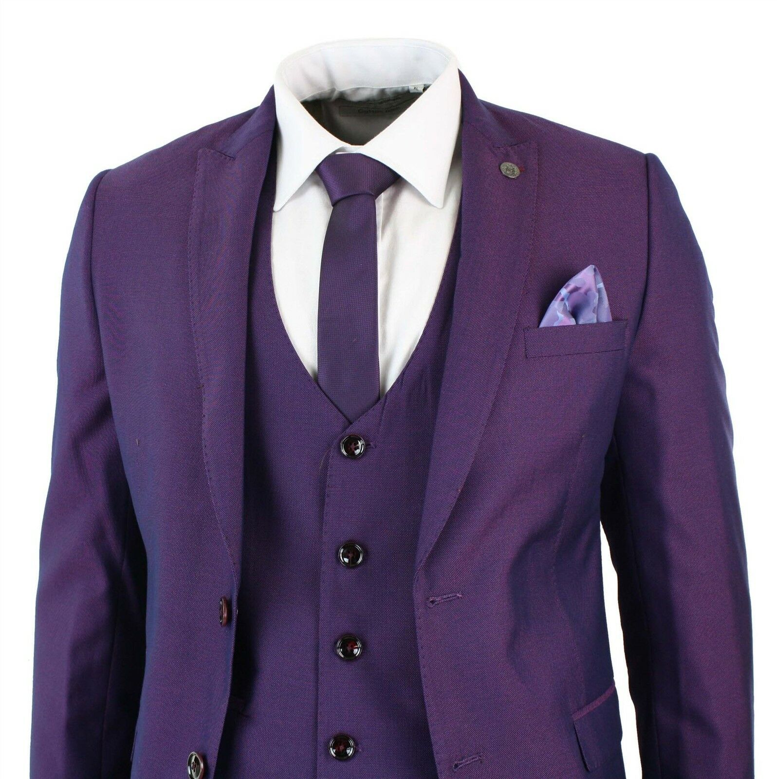 Purple Business Men Suits Slim Fit Tweed Check Notch Lapel Jacket