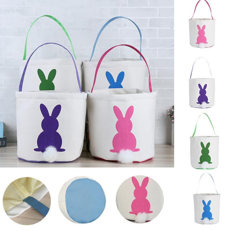White Bunny Easter Baskets Wholesale Blanks Canvas Easter Buckets With