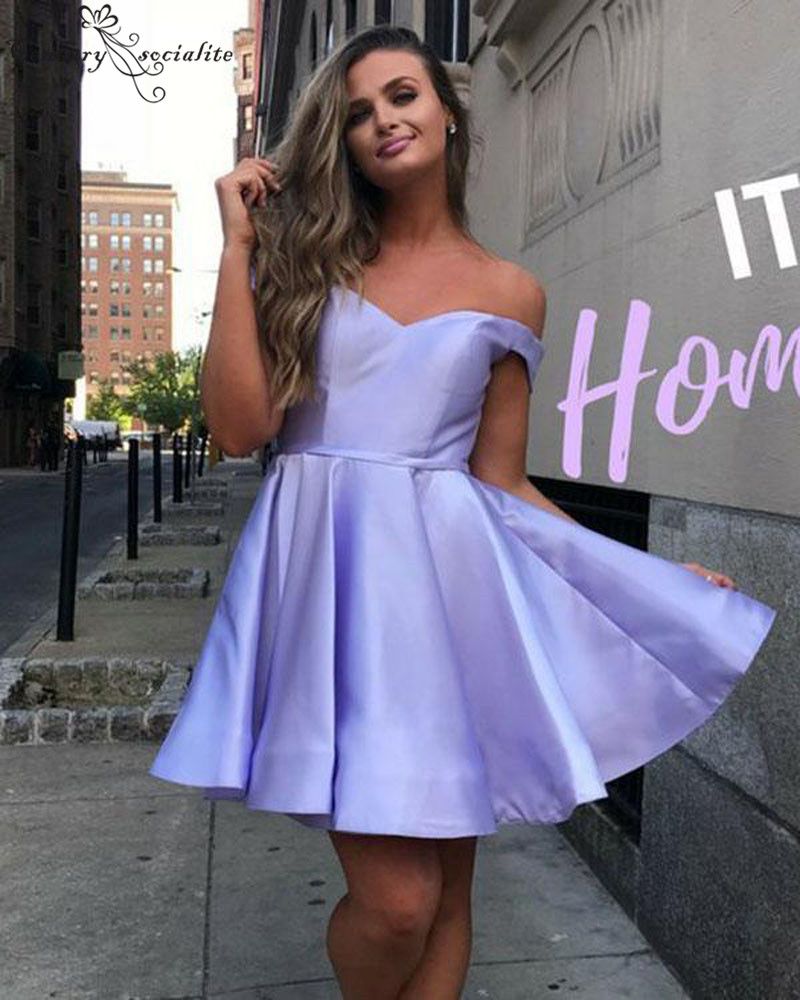 Hombro Corta Vestidos de Homecoming 2019 Satin Lace Up Atrás Vestido Sexy Partido