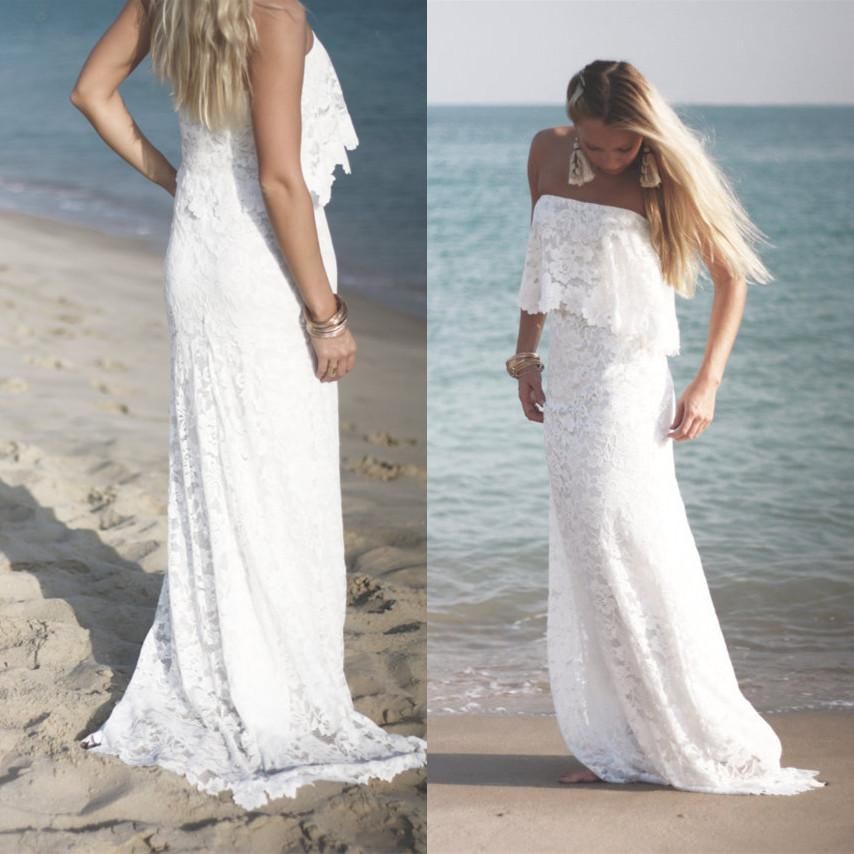 Vintage Strapless Lace Beach Wedding Dresses 2019 Vestidos De