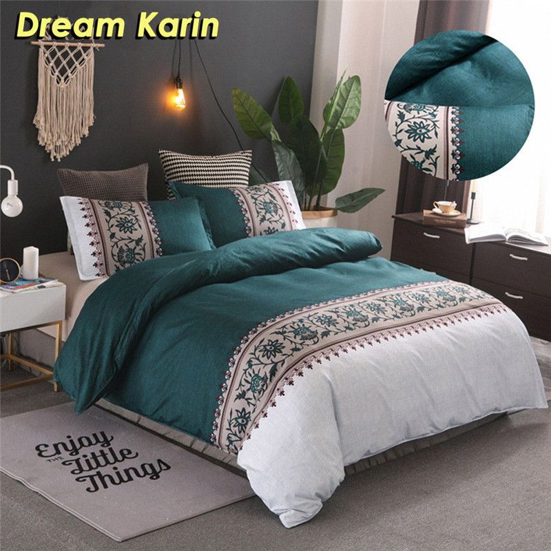 Simple Luxury King Size Bedding Set Floral Printed Duvet Cover