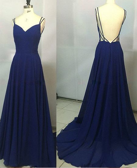 navy blue flowy prom dress