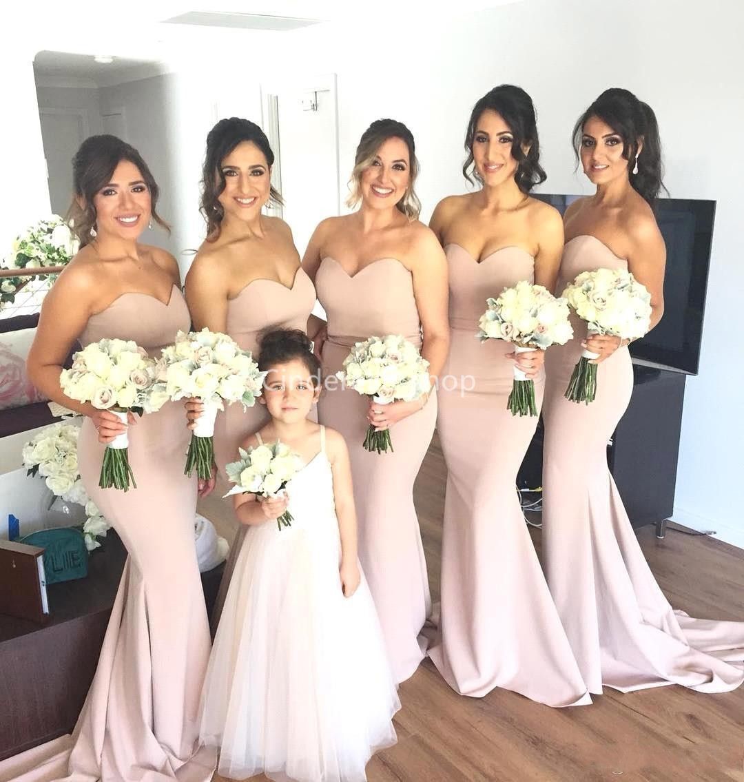 blush pink mermaid bridesmaid dresses