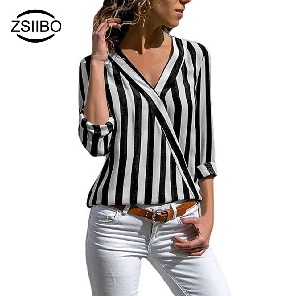 más chocar motivo Blusa De Rayas Blancas Negras Botón Turn Down Tops Camisas Para Mujer Blusa  De Manga Larga De Color Blusa Femenina Mujer De Moda 2018 De 31,7 € | DHgate