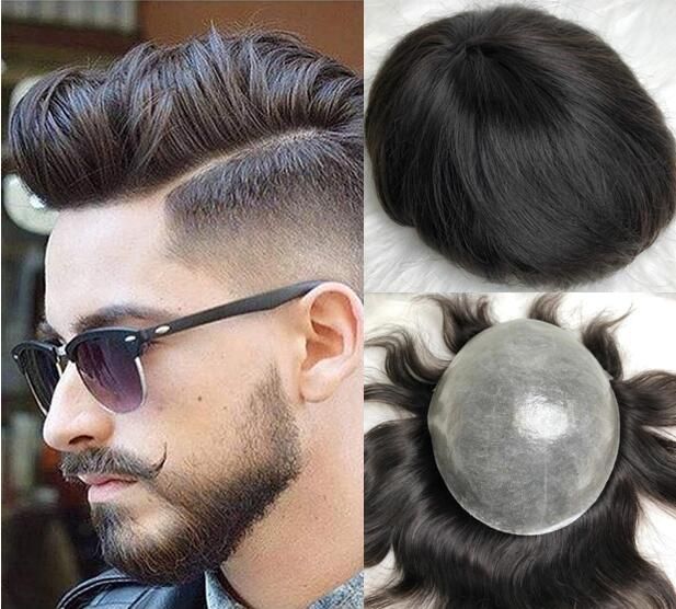 Mens Wig Silky Straight Full PU Toupee Black #1b Malaysian Virgin Remy Human Hair System Men Mens Wig Silky Straight Full PU Toupee Black #1b Malaysian Virgin Remy Human Hair System Men