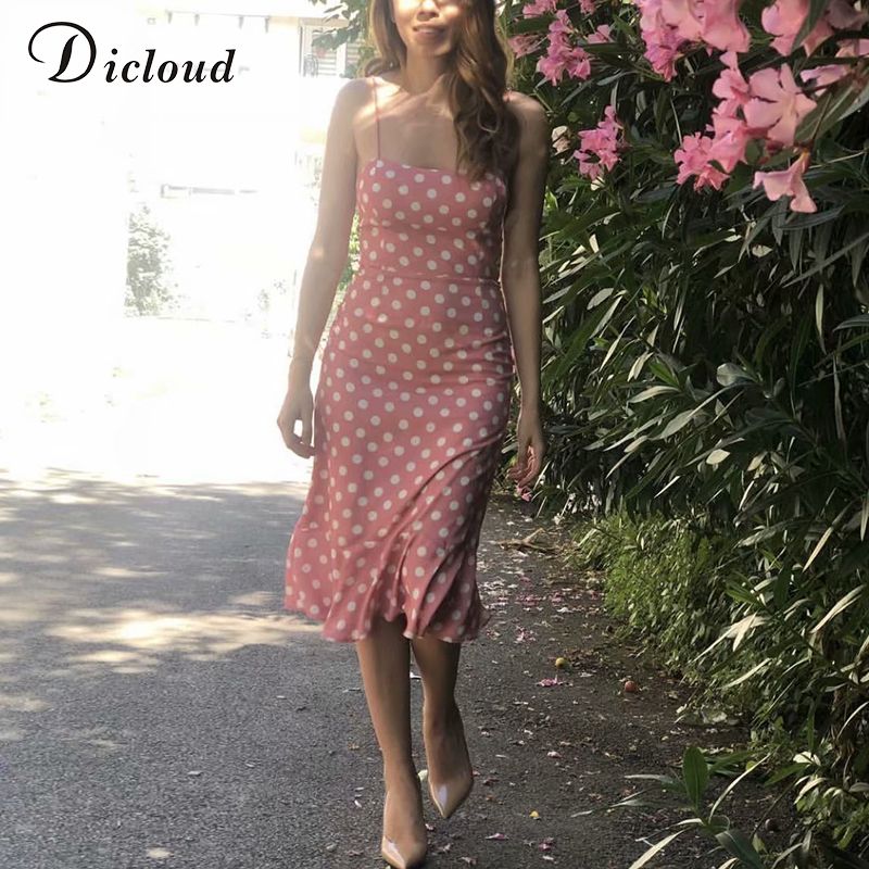 pink polka dot midi dress