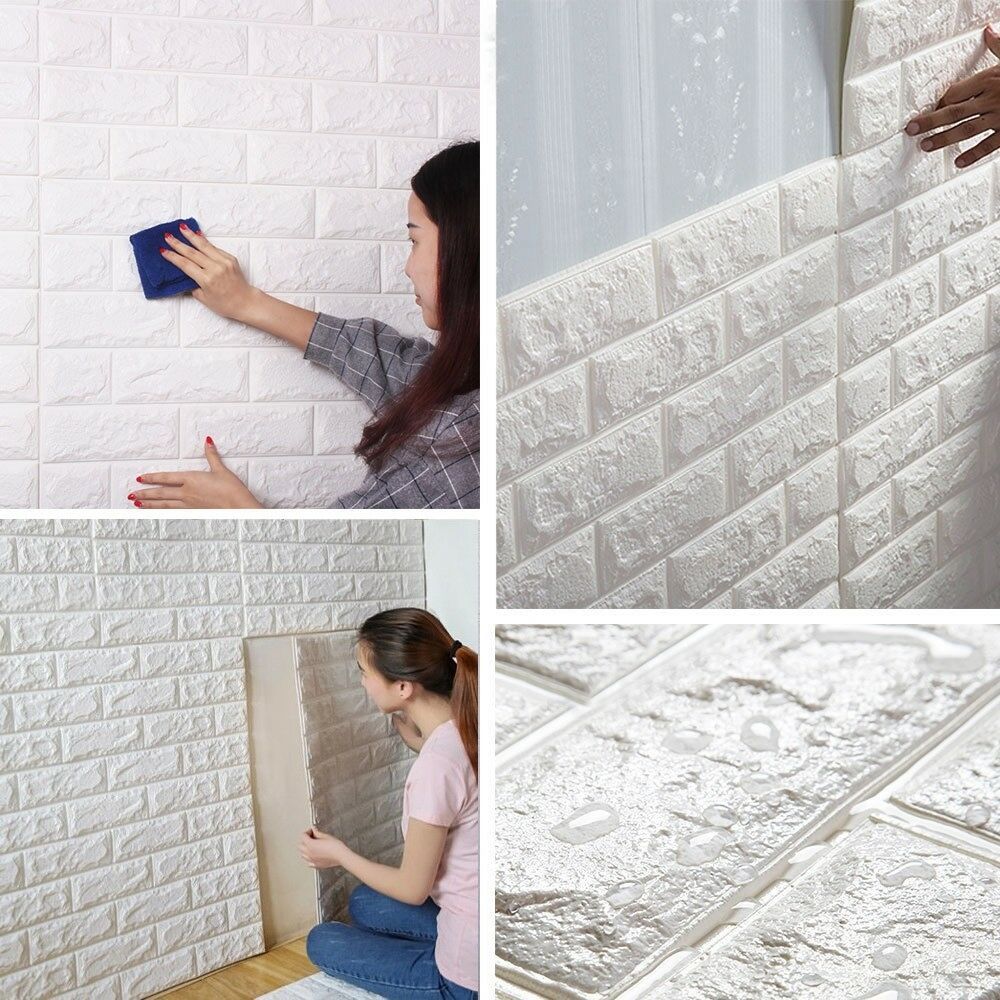 1~40x PE Foam 3D Self Adhesive DIY Panels Wall Sticker Home Decor Embossed Brick