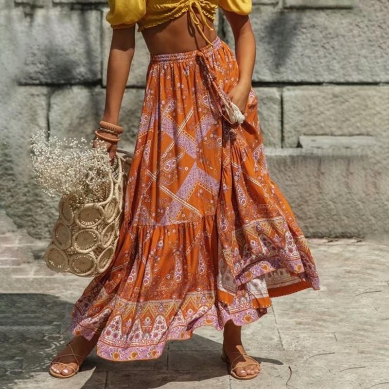 orange maxi skirt boho