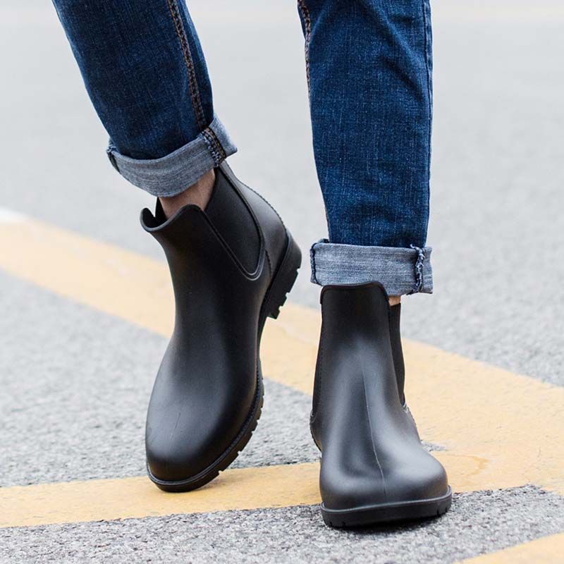 Men Rubber Rain Boots Fashion Black 