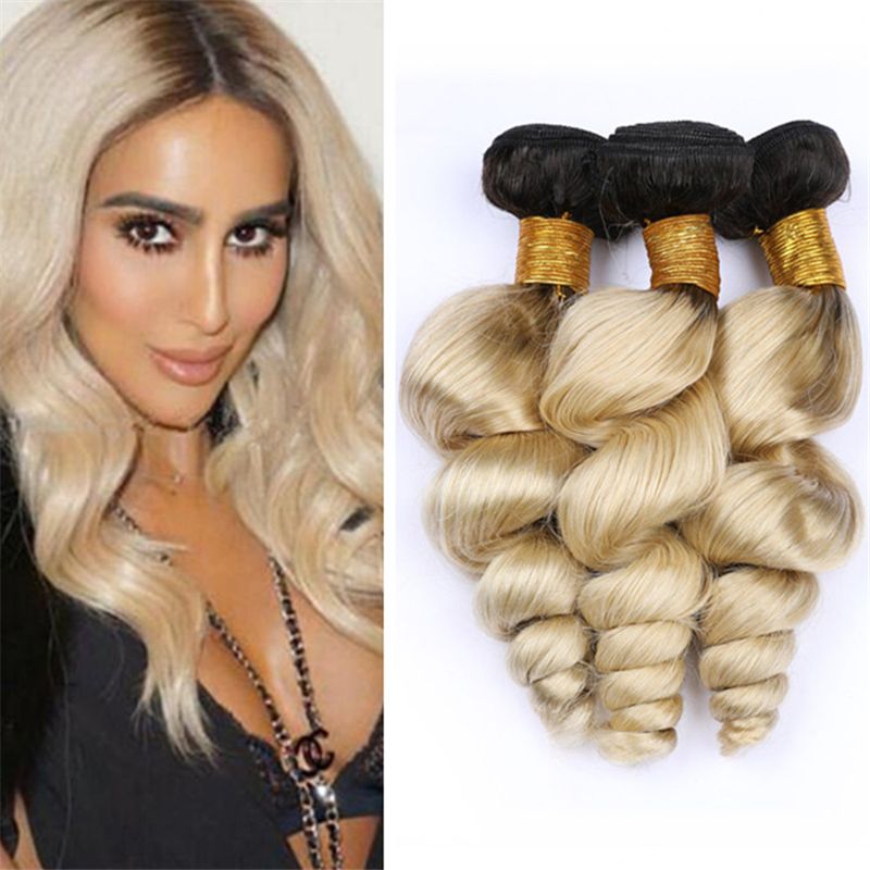 1b 613 Blonde Ombre Loose Wave Hair Bundles Deals Dark Roots