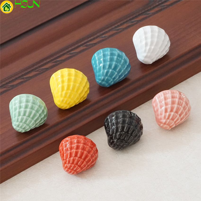 2020 Cute Shell Knobs Ceramic Drawer Knob Pulls Blue Green White