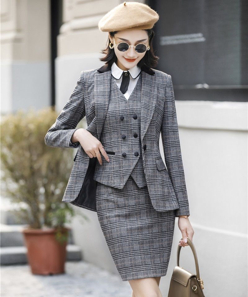 Compra Tela De Alta Calidad Conjunto Formal De 3 Piezas Blazers Blazers Para  Mujer Trajes Con Chaquetas Y Falda Y Chaleco Chaleco Moda A Cuadros Barato  | Entrega Rápida Y Calidad | Es.Dhgate